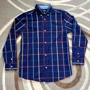 Chaps Blue Stripped  Button Up Dress Long Sleeve Stretch Shirt Boys Size L 14/16